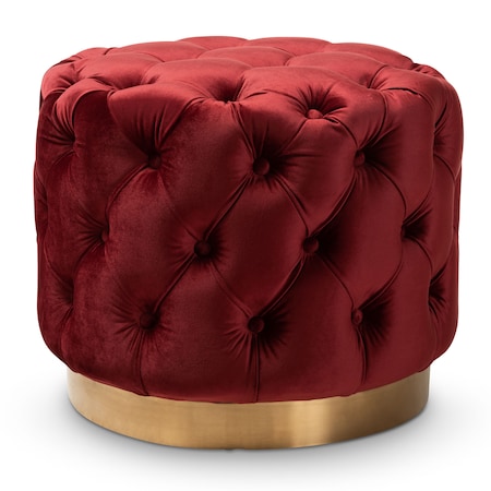 Baxton Studio Valeria Red Velvet Upholstered Gold-Finished Button Tufted Ottoman 152-9377